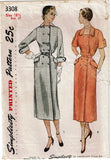 Simplicity 3308: 1950s Stylish Misses Coat Dress Sz 37 B Vintage Sewing Pattern