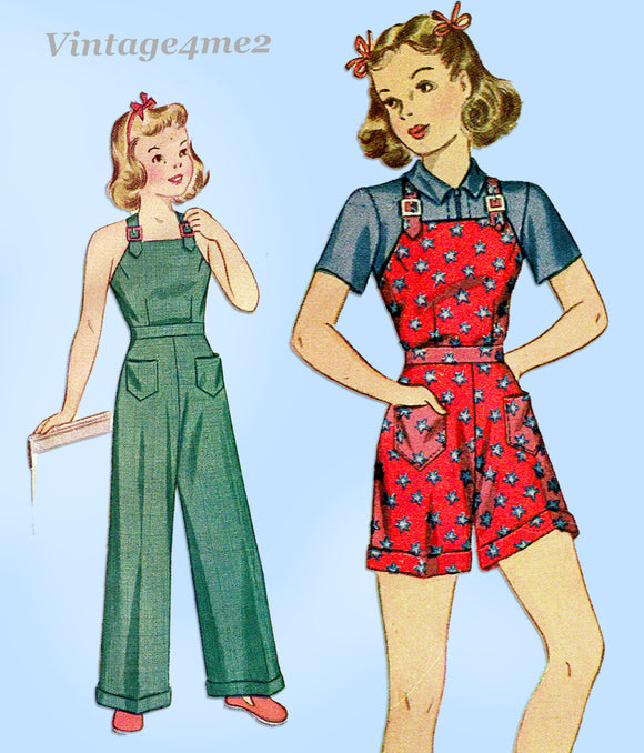 1930s Vintage Simplicity Sewing Pattern 3324 Uncut Girls Fitted Overalls Size 10