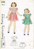 1940s Vintage Simplicity Sewing Pattern 3368 WWII Toddler Girls Party Dress Sz 4