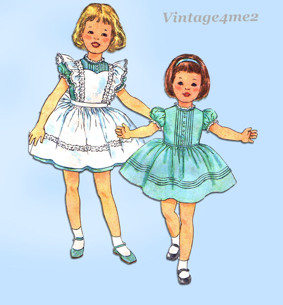 1950s Vintage Simplicity Sewing Pattern 3379 Sweet Baby Girls Dress & Pinafore Sz1