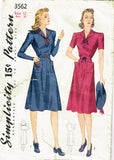 1940s Original Vintage Simplicity Sewing Pattern 3562 WWII Misses Sailor Dress Sz 30 Bust