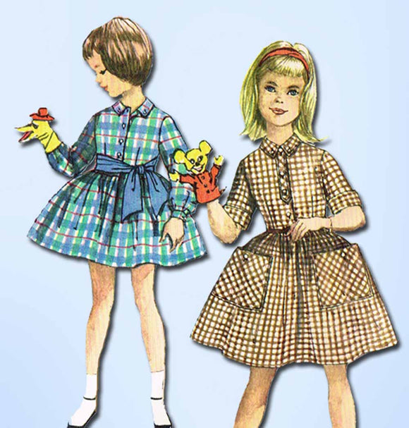 1960s Vintage Simplicity Sewing Pattern 3563 Toddler Girls Shirtwaist Dress Sz 2