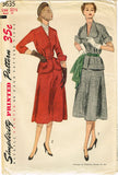 1950s Vintage 1951 Simplicity Sewing Pattern 3635 Uncut Plus Size Suit 41 Bust