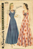 1940s Vintage Simplicity Sewing Pattern 3655 Easy WWII Misses Evening Gown 36B