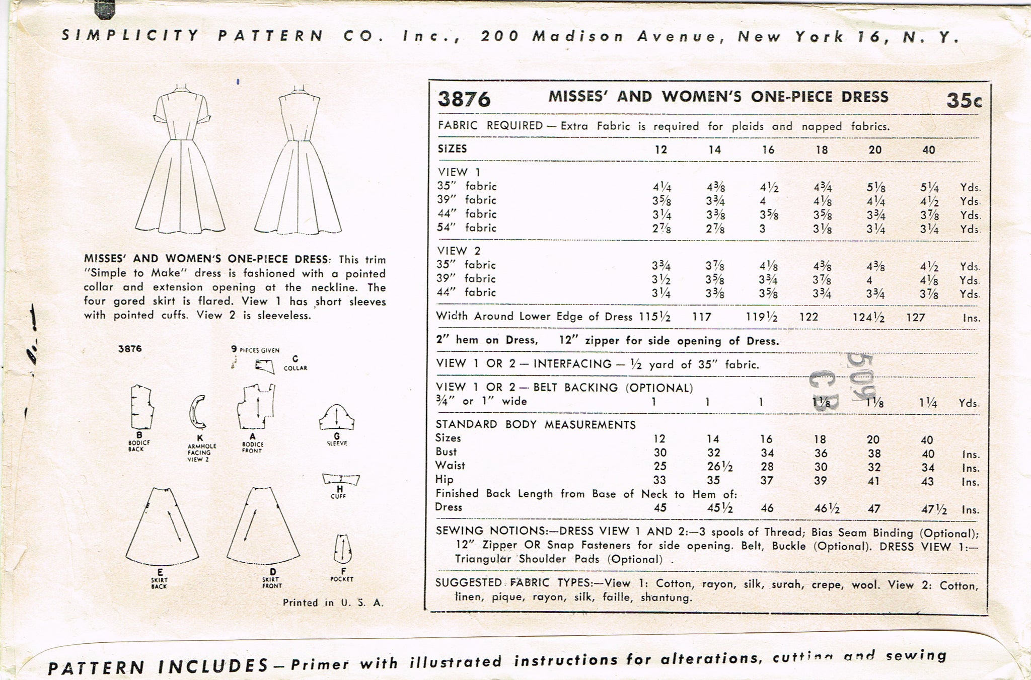 11 Vintage 1940s 1950s Simplicity Dress Patterns selling size 12 bust 30