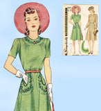 Simplicity 3895: 1940s Charming Misses WWII Dress Sz 30 B Vintage Sewing Pattern