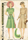 Simplicity 3895: 1940s Charming Misses WWII Dress Sz 30 B Vintage Sewing Pattern