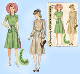 Simplicity 3895: 1940s Charming Misses WWII Dress Sz 30 B Vintage Sewing Pattern