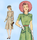 Simplicity 3895: 1940s Charming Misses WWII Dress Sz 30 B Vintage Sewing Pattern