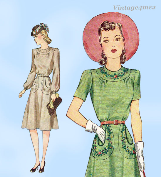 Simplicity 3895: 1940s Charming Misses WWII Dress Sz 30 B Vintage Sewing Pattern