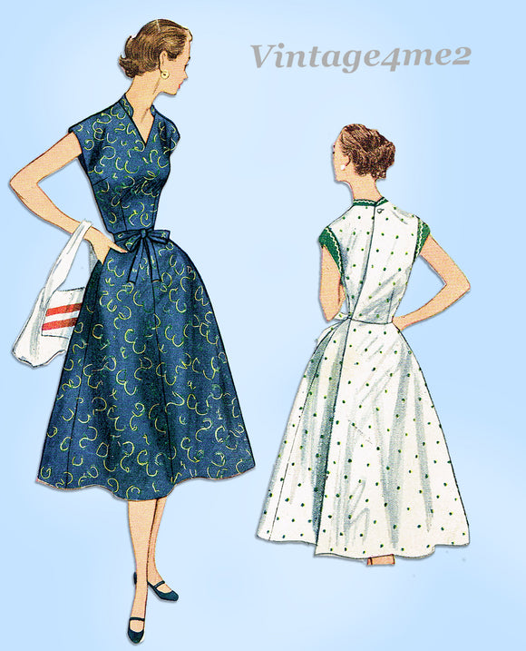 Simplicity 3945: 1950s Charming Misses Wrap Dress Sz 37 B Vintage Sewing Pattern