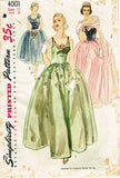 1950s Misses Simplicity Sewing Pattern 4001 Misses Evening Gown Dress Sz 11 29B