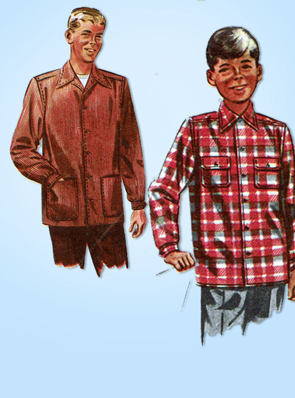 1950s Vintage Simplicity Sewing Pattern 4100 Classic Boy's Shirt or Jacket Size 14