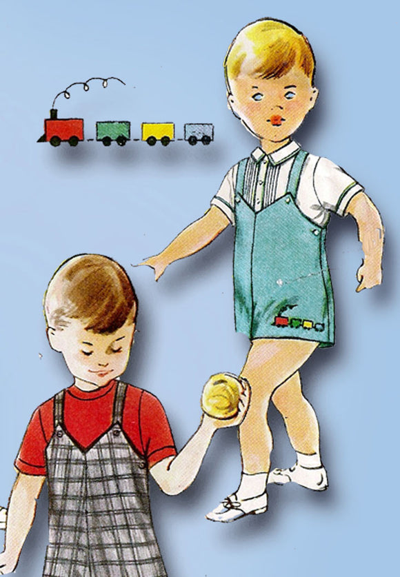 1950s Vintage Simplicity Sewing Pattern 4167 Toddler Boys Romper Overalls Size 2