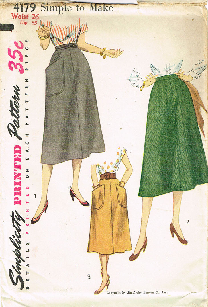 1950s Vintage Simplicity Sewing Pattern 4179 Uncut Misses Skirt Sz 26W ...