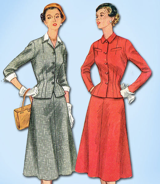 1950s Vintage Simplicity Sewing Pattern 4183 Misses Peplum Suit Size 16 34 B