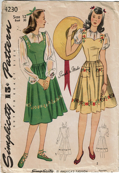 Simplicity 4230: 1940s Easy WWII Misses Jumper Dress 30B Vintage Sewing Pattern