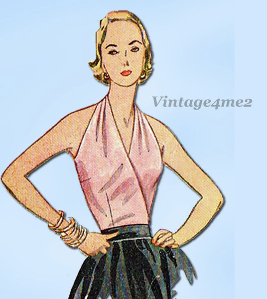 Simplicity 4277: 1950s Misses Halter Top Blouse Set Sz 12 Vintage Sewing Pattern