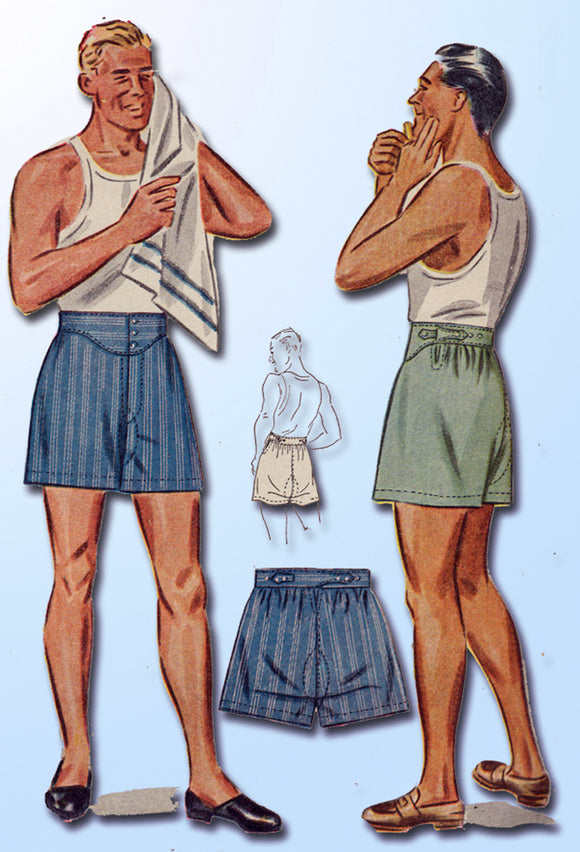 1950s Waist 34 Boxer shorts Mens Button Vintage Sewing Pattern Simplicity  4149 c 1952 50s