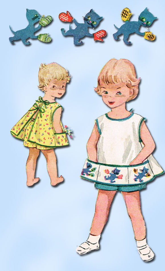 1950s Original Vintage Simplicity Pattern 4384 Toddler Girls Play Apron Size 2