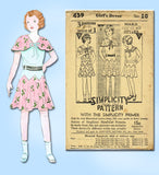 1930s Vintage Simplicity Sewing Pattern 439 Girls Flapper Party Dress Size 10 - Vintage4me2