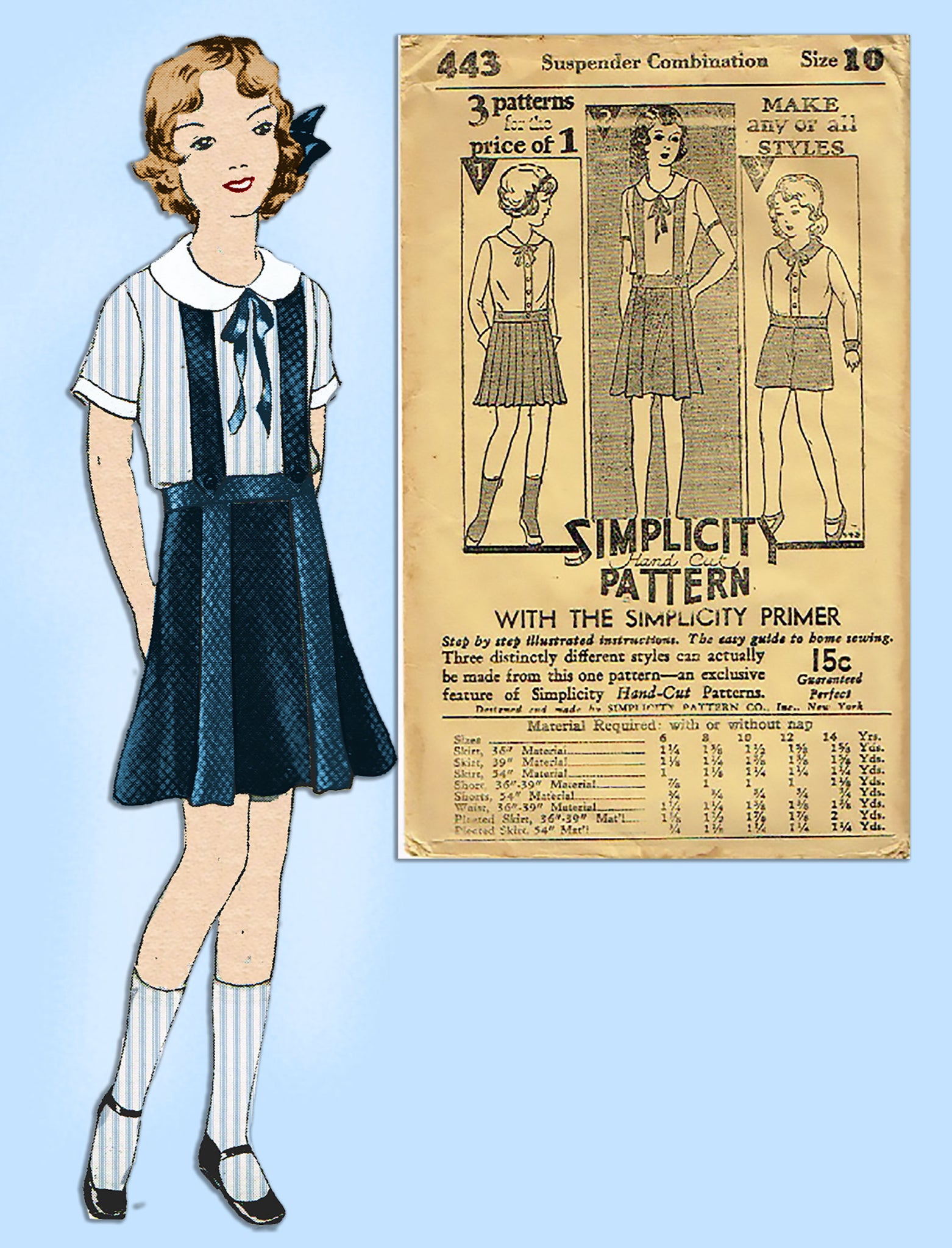 Simplicity 443: 1930s Uncut Girls Skirt & Blouse Sz10 Sewing