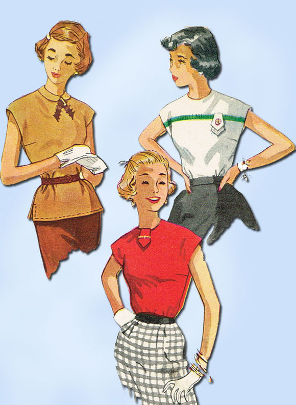 1950s Original Vintage Simplicity Pattern 4434 Uncut Misses Easy Blouse Sz 34 B