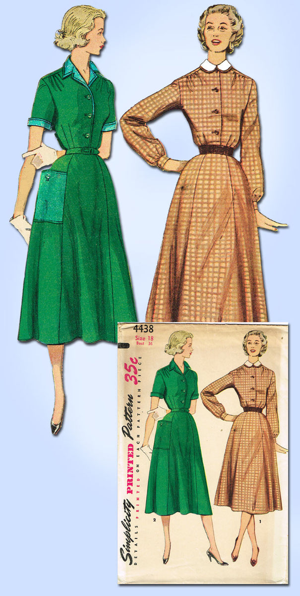 1950s Vintage Simplicity Sewing Pattern 4438 FF Misses Shirtwaist Dres ...