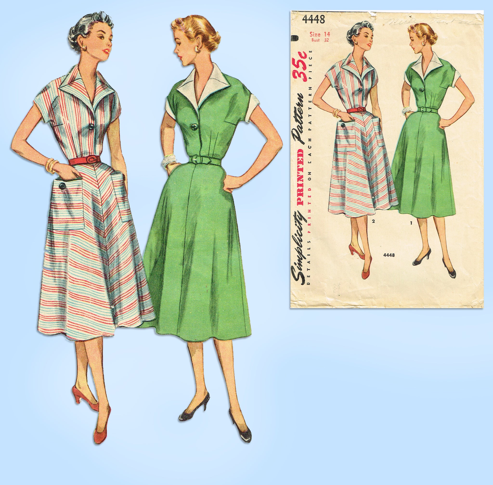 1950s Misses Simplicity Sewing Pattern 4448 Lovely Misses Day Dress Si –  Vintage4me2