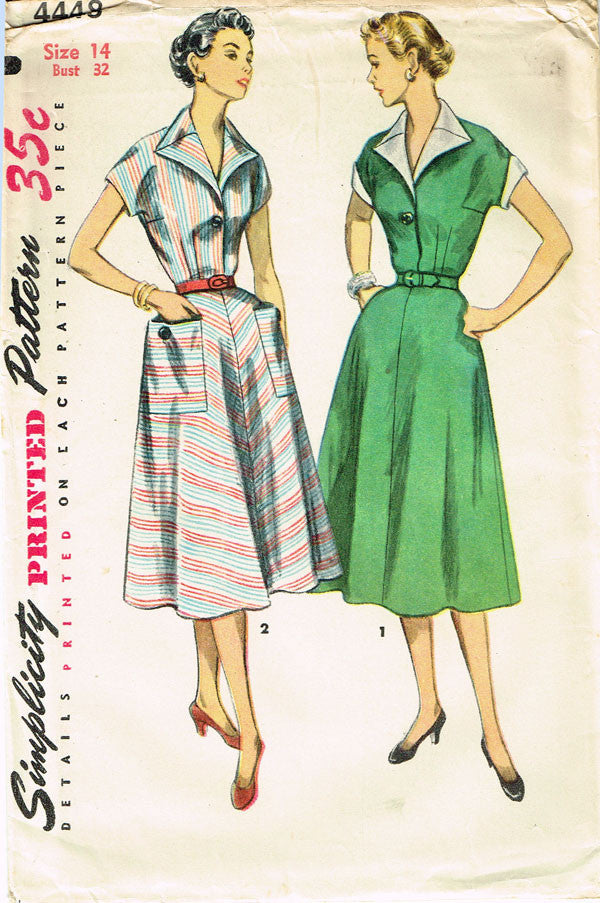 1950s Vintage Misses Day Dress Uncut 1953 Simplicity Sewing Pattern 44 ...