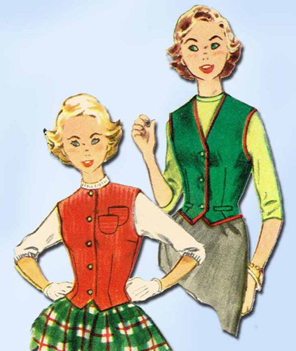 1950s Vintage Simplicity Sewing Pattern 4476 Uncut Easy Misses Weskit Vest Sz 14