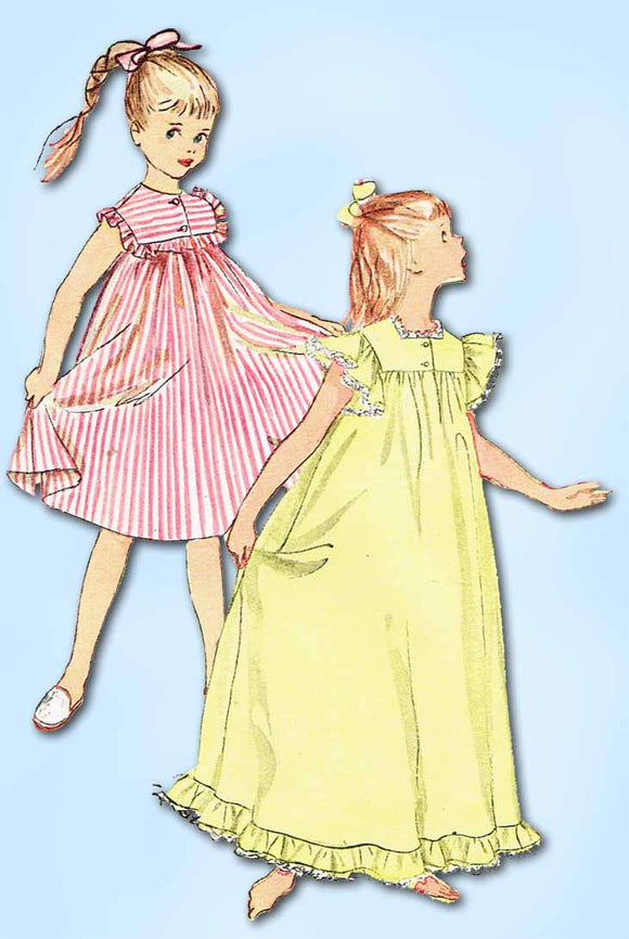 1950s Vintage Simplicity Sewing Pattern 4484 Little Girls Nightgown Size 10