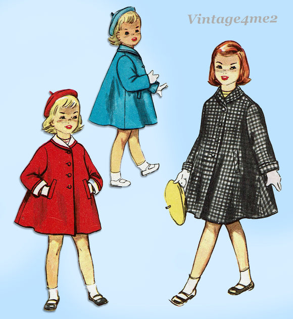 1950s Vintage Simplicity Sewing Pattern 4576 Uncut Girls Flared Coat & Hat Sz 3