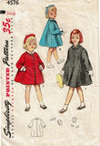 1950s Vintage Simplicity Sewing Pattern 4576 Uncut Girls Flared Coat & Hat Sz 3