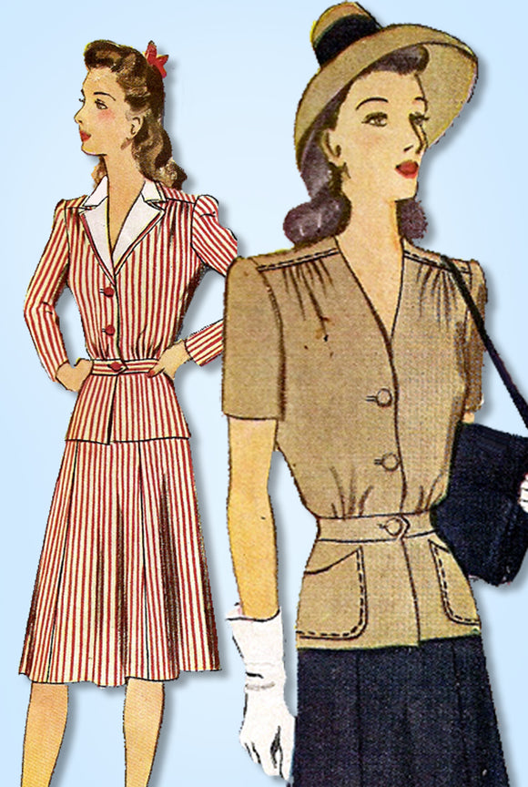 1940s Original Vintage Simplicity Sewing Pattern 4645 WWII Misses Suit Size 36 B