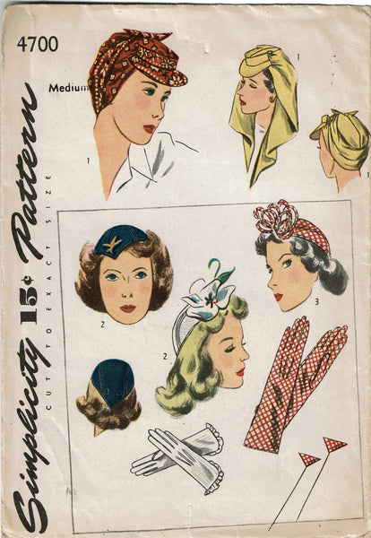 Simplicity 4700: 1940s Rare WWII Rosie Bandana Hat Sz MED Vintage Sewing Pattern