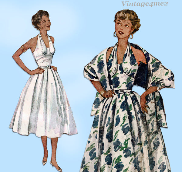 Simplicity 4711: 1950s Stunning Misses Halter Dress 32 B Vintage Sewing Pattern