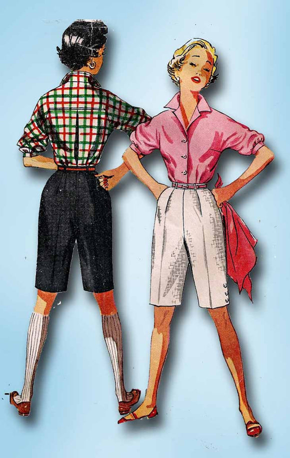 1950s Vintage Simplicity Sewing Pattern 4746 Uncut Womens Shorts & Blouse Sz 32B