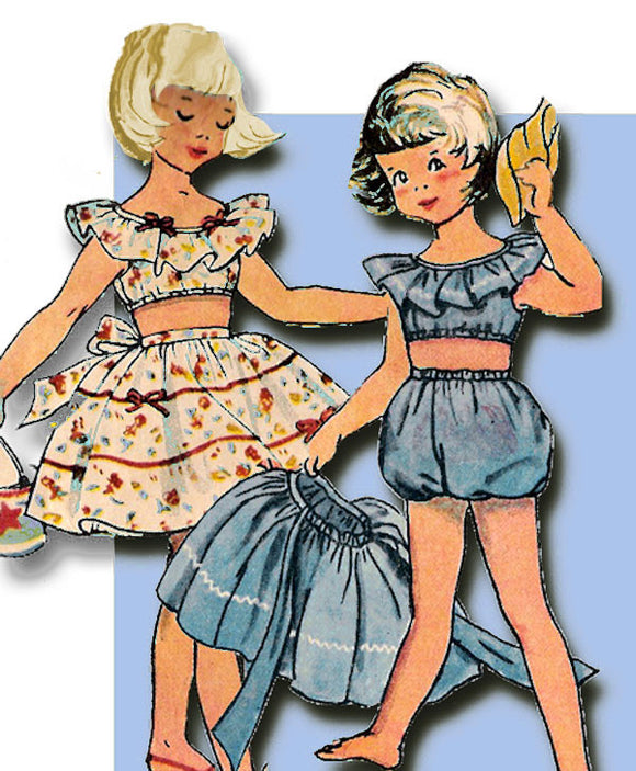 1950s Vintage Toddler Girls Play Suit 1953 Simplicity Sewing Pattern 4755 Size 4