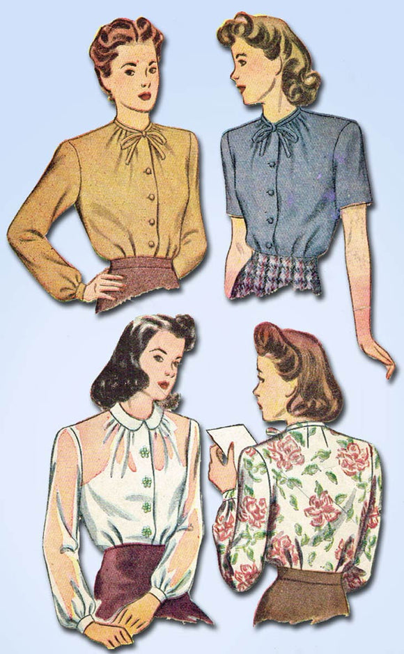 1940s Vintage Simplicity Sewing Pattern 4814 Misses Easy WWII Blouse Size 14 32B