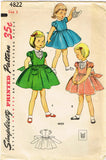 1950s Vintage Simplicity Sewing Pattern 4822 Uncut Girls Dress w Tucked Bib Sz 3