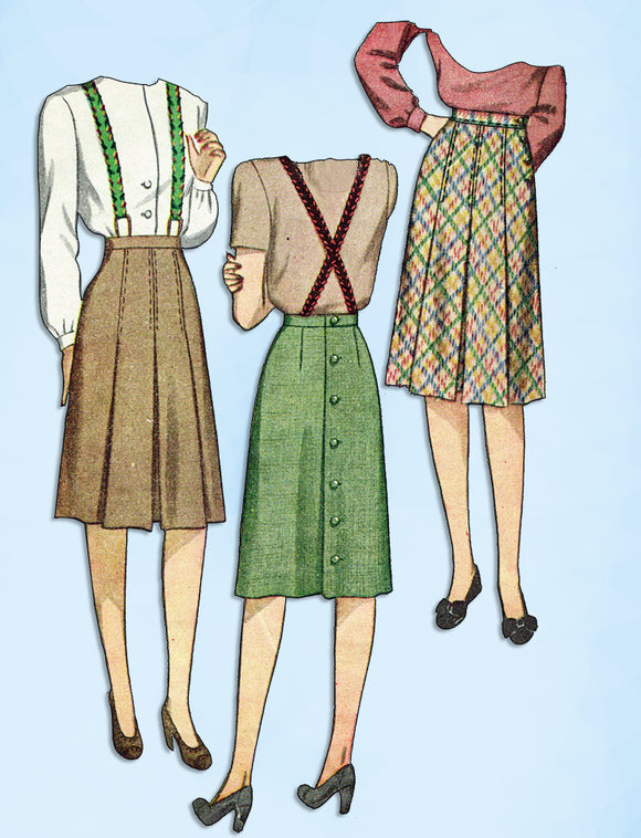 1940s Vintage Simplicity Sewing Pattern 4824 Plus Size WWII Pleated Skirt 32 W