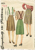 1940s Vintage Simplicity Sewing Pattern 4824 Womens WWII Pleated Skirt Sz 28 W