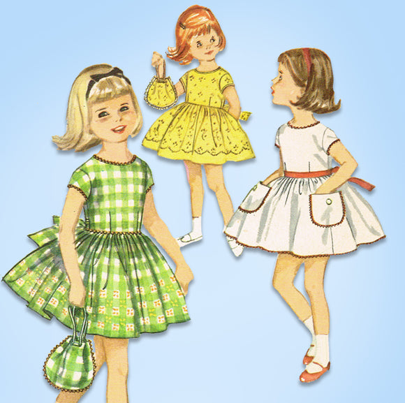 1960s Original Vintage Simplicity Pattern 4830 Toddler Girls Dress & Purse Sz 4