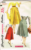 1950s Vintage Simplicity Sewing Pattern 4850 Misses Simple to Make Skirt FF 28W