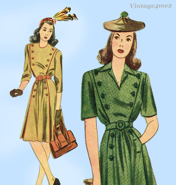 Simplicity 4855: 1940s Misses WWII Street Dress Size 30 B Vintage Sewing Pattern