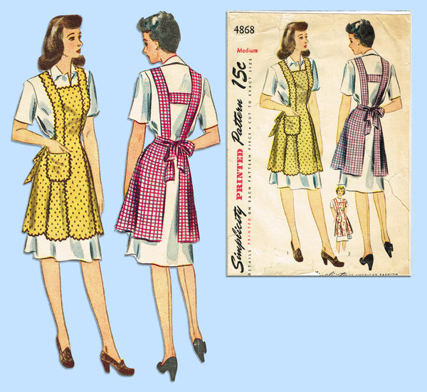 1940s Vintage Simplicity Sewing Pattern 4868 Classic Misses Farm Kitchen Apron MED