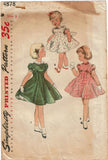 Simplicity 4878: 1950s Cute Toddler Girls Dress Vintage Sewing Pattern Size 3