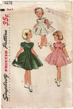 Simplicity 4878: 1950s Cute Toddler Girls Dress Vintage Sewing Pattern Size 4