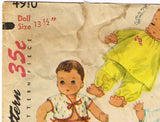 Simplicity 4910: 1950s Cute 13 Inch Baby Doll Clothes Set Vintage Sewing Pattern